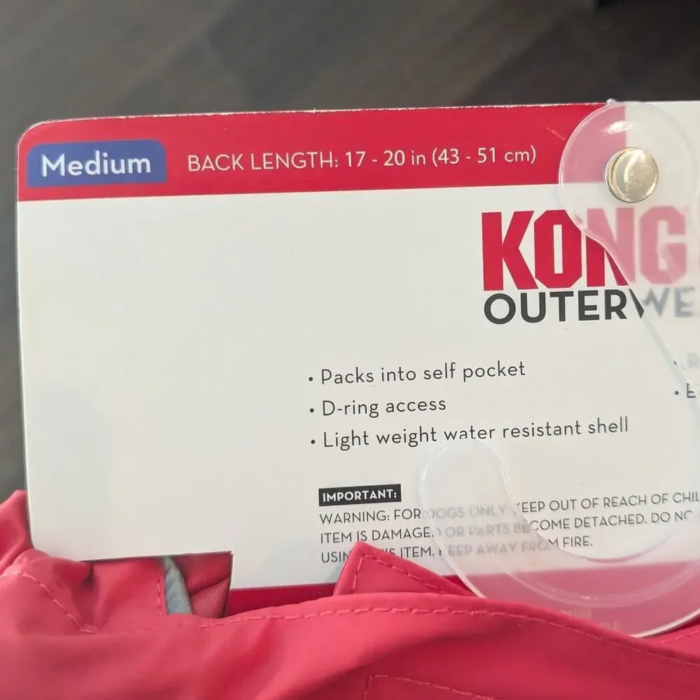 NEW Kong Packable Dog Rain Coat Jacket with Hood RED Size Medium  17